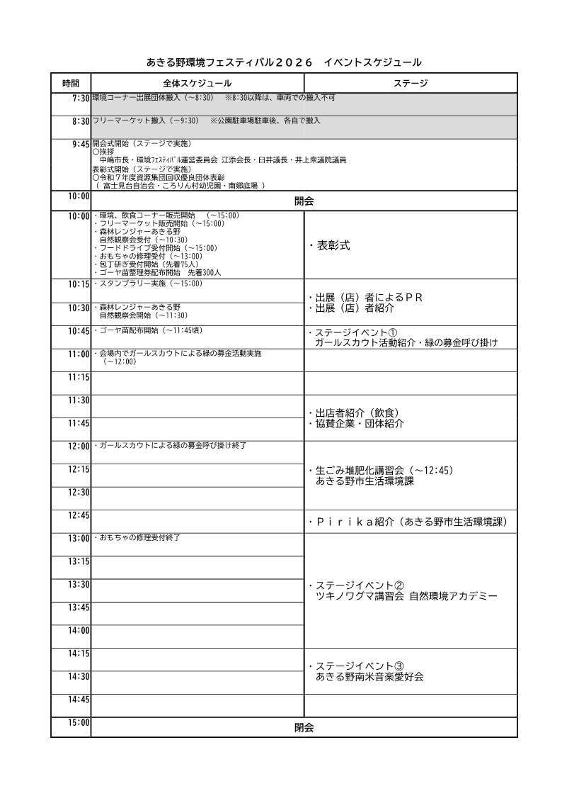 イベントスケジュール表示
